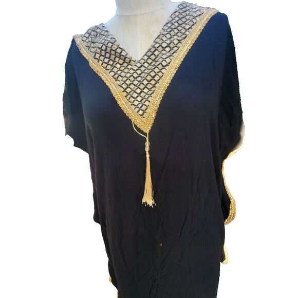 Tiba Fashion Gold Trimmed Kaftan Tassel Robe - Picture 1 of 5